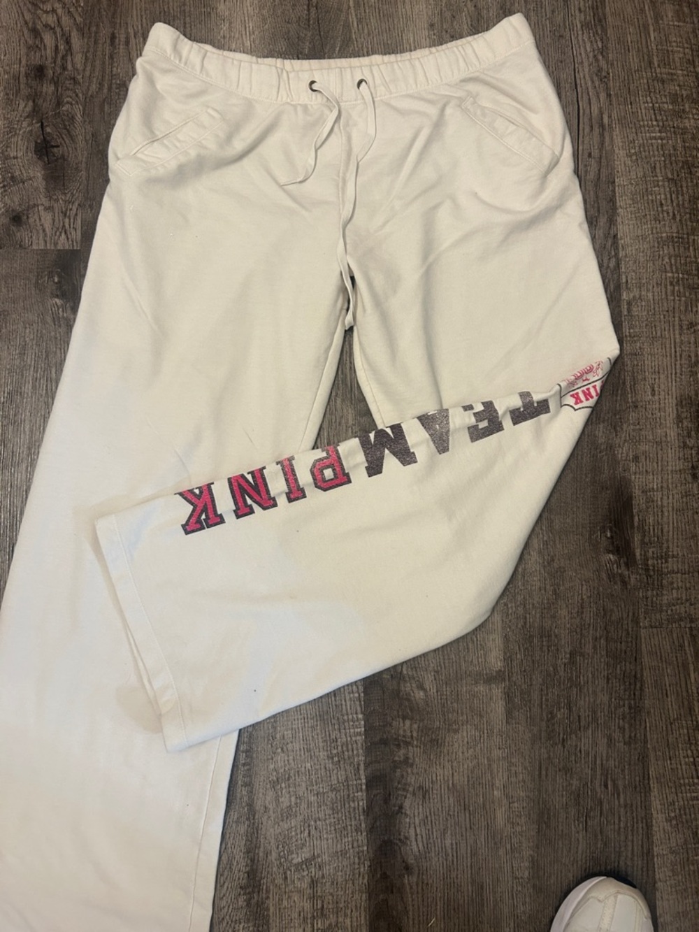 VINTAGE 💕PINK Victoria's Secret White Cream Logo Shield Boyfriend Style Pants